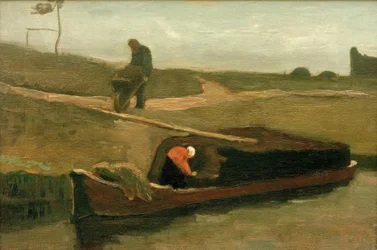 Torfboot mit zwei Figuren